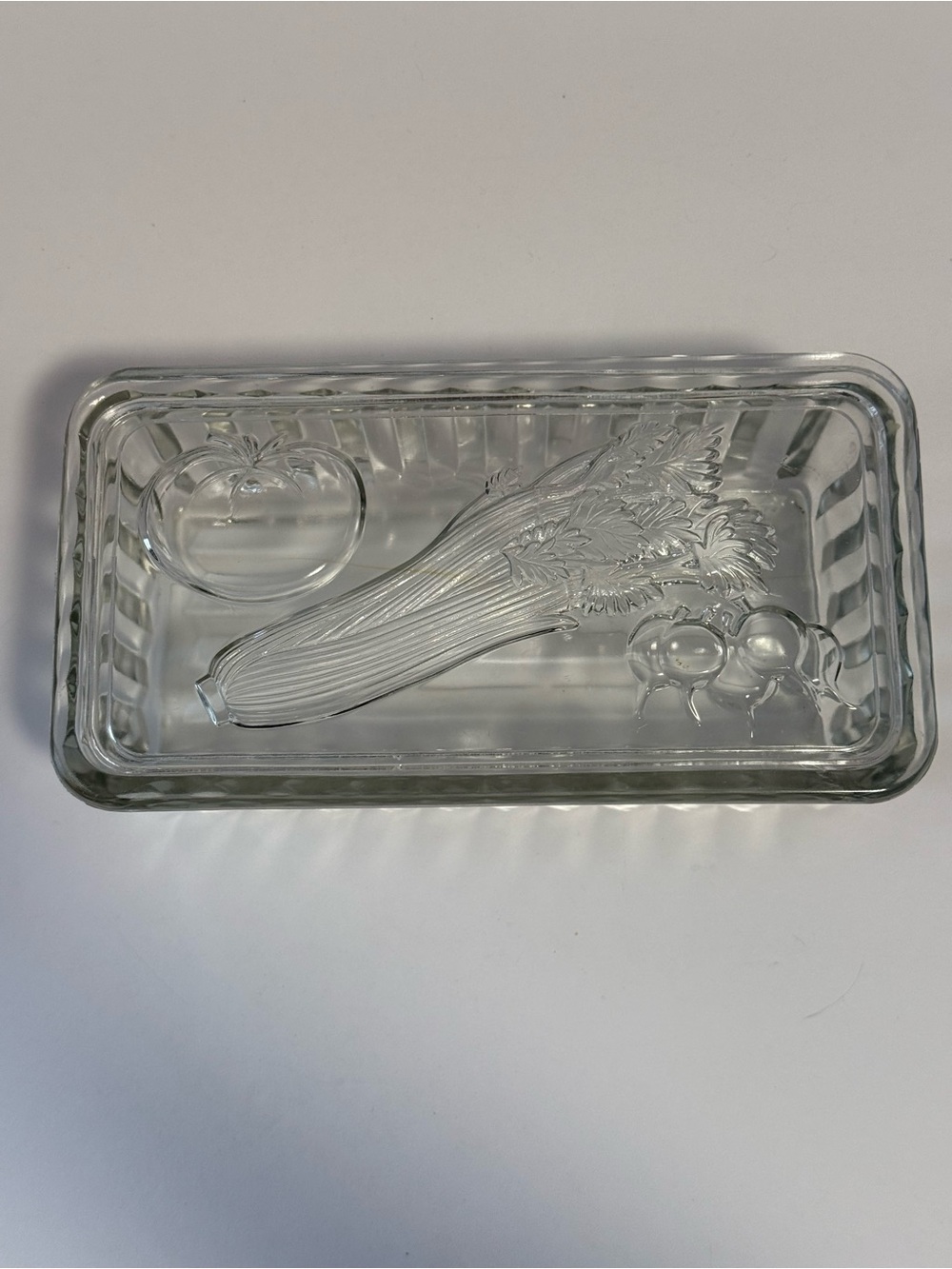 Vintage Federal Glass Vegetable Refrigerator Dish Clear